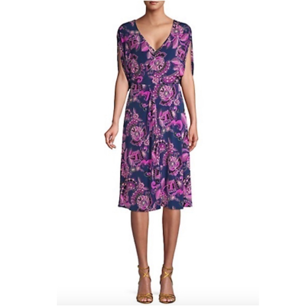Trina‎ Turk Paisley Print Faux Wrap Jersey Dress